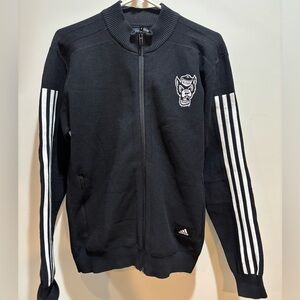 Adidas Black Jacket with White Stripes and Skull Design North Carolina State